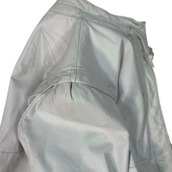 Vintage Women's Large C&A White Cowhide Leather Jacket 40” Chest Classic Bomber - Picture 6 of 11